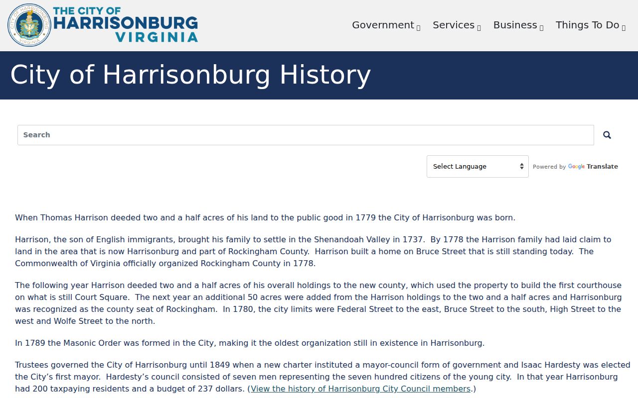 Harrisonburg residents directory city history source