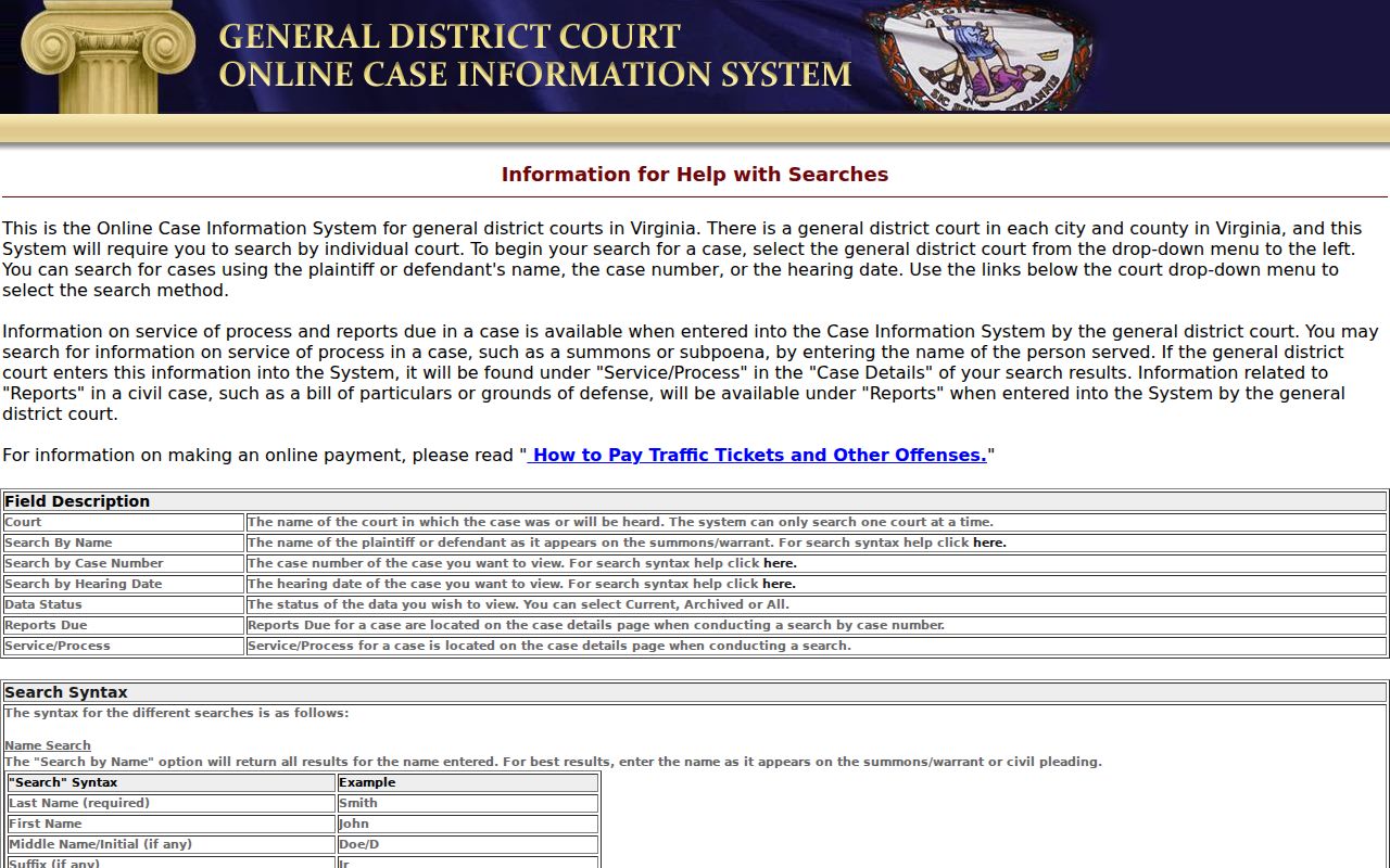 Harrisonburg residents directory General District Court search controls