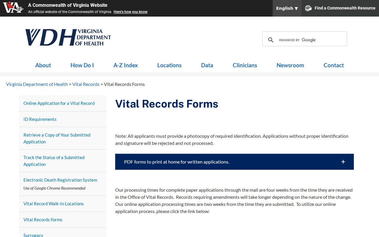 Harrisonburg residents directory Virginia vital records forms