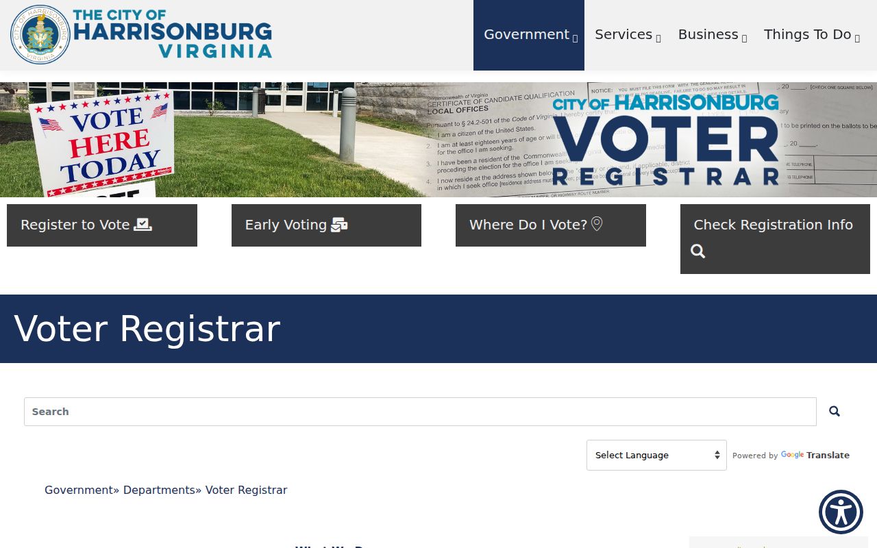 Harrisonburg resident lookup Registrar office page