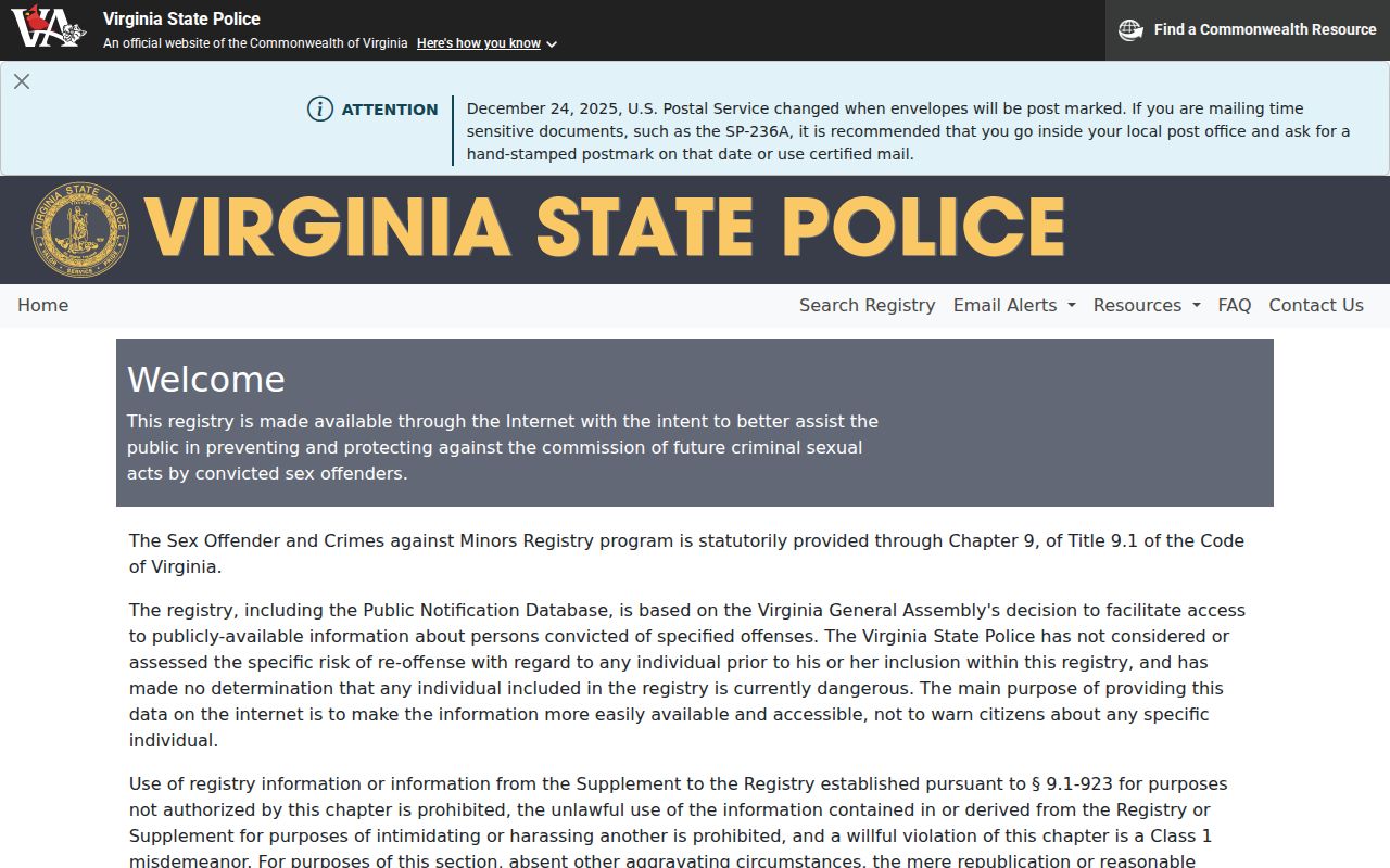 Harrisonburg resident lookup Virginia sex offender registry