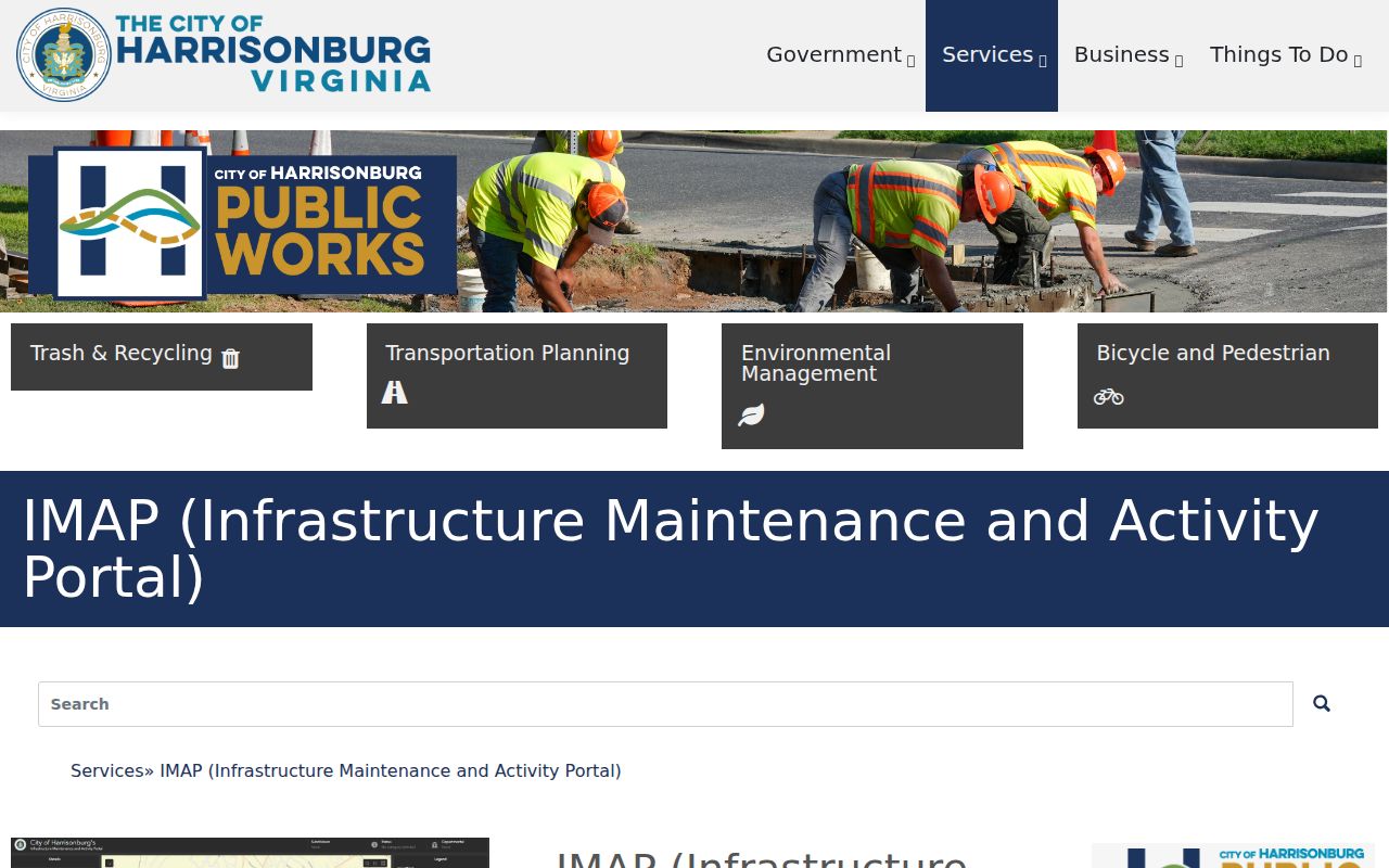 Harrisonburg street directory IMAP public works map