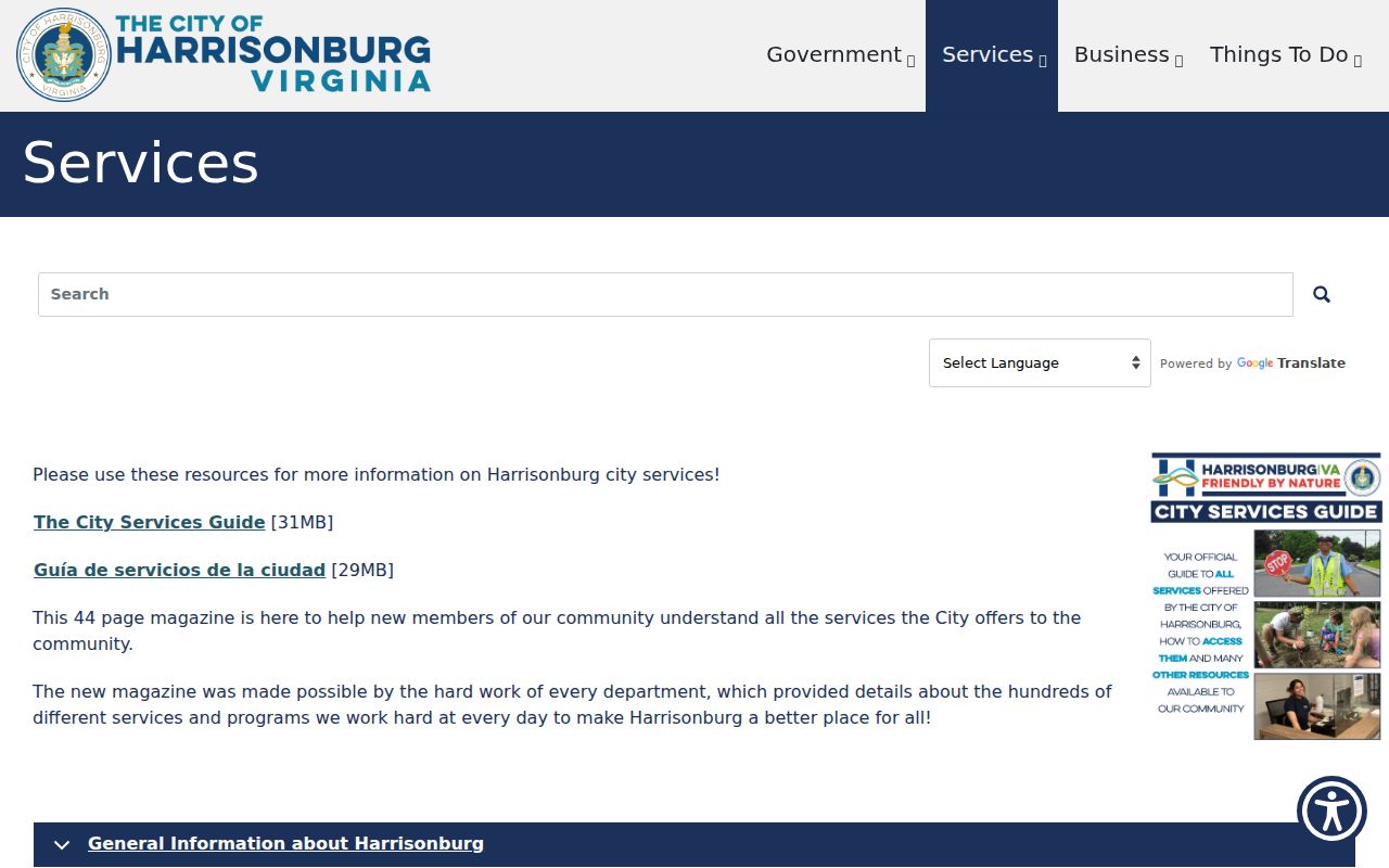 Harrisonburg ZIP code directory city services page
